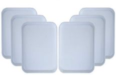 SWIFT INTERNATIONAL Durable Multi-Use 16" Plastic Serving Trays Set Rectangular Serving Platter-Unbreakable Large Tray Set for Kitchen Home (White,6-Pieces