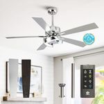 Parrot Uncle 52 Inch Ceiling Fans with Lights and Remote, Silver Bedroom Chandelier Ceiling Fan with Light Flush Mount, Reversible DC Motor, Dimmable, Color Adjustable, Ventilador de Techo, ETL