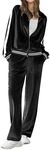 Ekouaer Women's Velvet Velor Tracksuits 2 Piece Lounge Outfits Zip Up Sweatshirt and Sweatpants with Pockets S-3XL(Black,Medium)