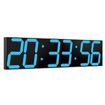 CHKOSDA Digital Wall Clock, Oversize Led Digital Clock with Auto Dimmer, Huge Countdown Timer with Remote Control, 27" Wide Led Display, 6 Digits, Wall Mount, Date and Temperature (Ice Blue)