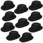 Haysandy 10 Pack 1920s Fedora Hats for Men Short Brim Sun Panama Hats for Men Women Party Costume (Black)