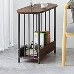 Small End Table Oval Side Table for Small Spaces, Sofa Side Table for Living Room Balcony Reception, Slim Coffee Table Modern Nightstand with Storage for Bedroom Home Office Furniture, Dark Oak