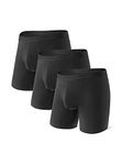 DAVID ARCHY Men's Boxer Briefs Separated Pouches Micro Modal Ultra Soft and Breathable Underwear with Fly 3 Pack, Black (Micro Modal), Medium