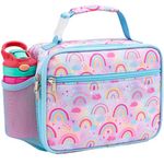 Bagseri Lunch Bag for Girls - Kids Lunch Bag Insulated Leak-Proof and Reusable Lunch Box for Girls Toddler Lunch Bag for Daycare and School, Pink Rainbow (Water Bottle Not Included)