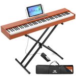 MUSTAR Digital Piano 88 Semi Weighted Keys with Stand Touch Sensitivity, Full Size Keyboard for Birthday Holiday Presents, Bluetooth Connection, Portable Case, Sustain Pedal Brown