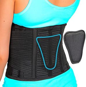 AVESTON Back Brace for Lower Back Pain Relief 6 ribs Belt with Lumbar Pad Support for Men/Women Light Thin Orthopedic Rigid Adjustable Brace Herniated Disc - Size 25 – 33 Inch Around Belly