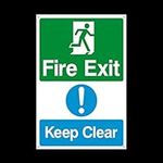 Fire Exit Keep Clear Plastic Sign with 4 Pre-Drilled Holes - Fire/Emergency/Exit/Alarm/Push/Extinguisher (MISC13)