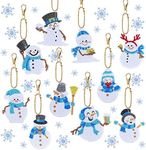 AnyDesign 10Pcs Christmas Diamond Art Keychain Kit Blue Snowman DIY Gem Painting Key Chain with Sliver Rope Rhinestone Mosaic Making Full Drill Diamond Pendant for Xmas Art Crafts Supplies