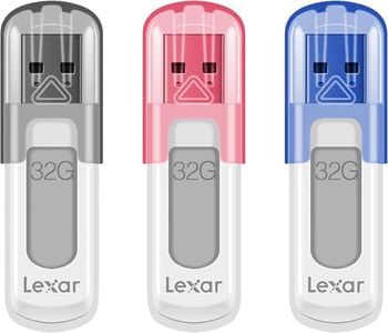 Lexar 32GB 3-Pack JumpDrive V100 USB 3.2 Gen 1 Flash Drive for Storage Expansion and Backup, Up To 100MB/s Read, Gray, Pink, Blue (LJDV100032G-B3NNU)