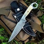 Ecstaticvision Handmade Damascus steel Knife Fixed Blade 11 inch Hunting Knife Bone Handle with sheath EV-1006