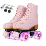 Silvertree Roller Skates for Women and Men PU Leather High-top Adult Roller Derby Skates Wheels Light Up Roller Skates Four-Wheel Shiny Roller Skates (Women's 6 / Men's 4.5,Pink)