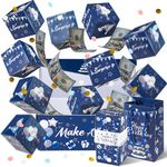 WATINC Surprise Gift Box Explosion - 16pcs Birthday Surprising Gift Boxes Exploding for Money, 12 Bounces Money Boxes Explosion with Confetti, Blue Pop Out Cash Holder for Bday Party Supplies