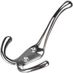 Aretro Polished Chrome Three Prong Triple Back of Door Wall Hat Coat Robe Hanger Hook with Screws, Bathroom Coat Hanger, Curved Chrome-Plated Metal