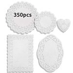 Daily Treasures 350Pcs Disposable Lace Doilies Paper, 100 Big Round Table Doilies+100 Small Round Paper Placemats+100 Heart Decorative Doilies+25 oval+25 Rectangle Doilies for Wedding Decoration