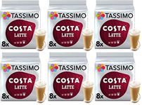 Tassimo Costa Latte Coffee Pods 16 discs, 8 servings (Pack of 6, Total 96 discs, 48 Drinks)