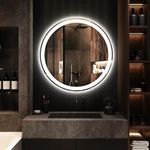 VENETIAN IMAGE Round 36 Inch Bathroom Mirror, Wall Mounted, Dimmable, Anti-Fog, Led Lighted with 3 Color Makeup Mirror (90 cm)