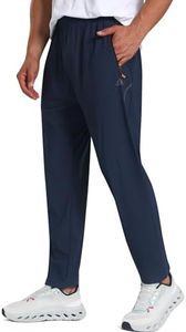 Lunturn Men's Stretch Athletic Pants Lightweight Workout Joggers with Zipper Pockets Navy Blue
