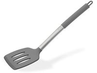 Igluu Meal Prep Grey Silicone Slotted Turner Spatula Heat Resistant Non-Stick Soft Grip, Stainless Steel