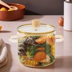 UMAI Borosilicate Glass Cookware for Gas with Lid & Handle (2.3 L) | Diwali Gift | Electric Pottery Safe | Handi for Cooking | Microwave Safe | Boiling Pan | Cooktop for Tea/Milk (Amber)