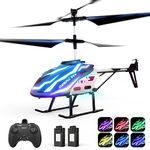 DEERC DE23 RC Helicopter W/ 7 Colors Light, 2.4GHz Remote Control Helicopters with Altitude Hold, 2 Modular Batteries for 24mins Play, Speed Adjustment, Indoor Flying Toy for Kids Adults Beginners