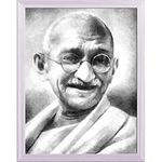 Pitaara Box Mahatma Gandhi Portrait D1 | Canvas Painting for Bedroom & Living Room | White Frame | 12 x 15.4 inch (30 x 39 cms)