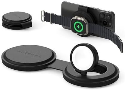 Satechi OntheGo™ 2-in-1 Wireless Charger, Qi2 Portable Charger with 15W Fast Charging for iPhone and 5W for Apple Watch, Magnetic Travel Charging Station – Black