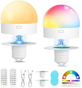 UNILAMP Rechargeable Light Bulbs for Lamps: 3000mAh E26 Battery Operated Bulb with Remote & Timer, 3 Color Temperature+12 RGB Magnetic Dimmable Puck Lights for Sconce, Non-Hardwired 2 Pack