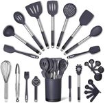 SMIRLY Silicone Kitchen Utensils Set with Holder - Silicone Cooking Utensils Set for Nonstick Cookware, Kitchen Spatula Set & Kitchen Essentials, Home Kitchen Tools & Accessories Set - Grey