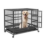 EOXNYZR 38 Inch Heavy Duty Indestructible Dog Crate, Metal Dog Crate Kennel with Lockable Wheels & Sturdy Locks, Anti Anxiety Cages for Dogs Indoor, Large XL