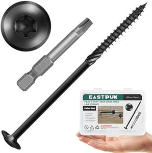 EASTPUK Lag Screws 6 Inch, #14 x 6 Wood Screws, 300-Pack Heavy Duty Self Drilling Structural Screw, Washer Head, Black Coated, T30 Star Drive (with Bit), for Exterior Wood and Timber Fastening