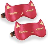Drizzle Cat Eye Mask Natural Silk Sleep Mask Cute Smooth and Soft Eye Covers for Sleeping (2pcs Red)
