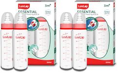 LuvLap Essential Slim Neck Glass Feeding Bottle, New Born/Infants/Toddler Upto 3 Years, Pack of 4, 250ml