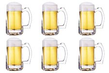 TUSAPAM Heavy Beer Mugs Set, 12.5oz Glass Mugs With Handle, Beer Glasses For Freezer, 370ml Beer Drinking Glasses, Traditional Stein For Bar, Alcohol, Beverages,Coffee, Teas, Set of 6