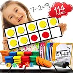 Magnetic Ten Frame Set: 4 Durable Ten-Frames + 50 Colorful Counters + 50 Math Flash Cards + 5 Dice - Addition & Subtraction - Math Manipulatives Kit for Home, Kindergarten & Elementary Teachers