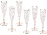 Oojami 90 Plastic 6.5 oz Disposable Champagne Flutes Ideal for Toasting, Wedding, Birthday, Baby Showers, Retirement, Celebration, Mimosa, Cocktails, Engagements, Birthday, Parties (Gold Glitter)