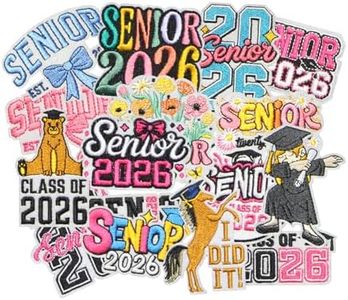 HEYTRCO 16PCS Homecoming Mun Supplies Senior Patches Set, Iron On Appliques with Graduation Cap Bear Horse Designs for DIY Jackets Bags Caps
