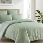 YASMENG 3pcs Sage Green King Comforter Set Jacquard Embossed Leaf Patterned Bedding Set Ultrasonic Embroidered Modern Down Alternative Modern Farmhouse Fluffy Lightweight Quilt Duvet for All Seasons