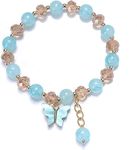 El Regalo 1 PC Butterfly Sparkly Crystal Beads Tassel Bracelet With Cute Enamel Butterfly Charms for Girls/Teens/Women (Blue)