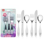 Lehoo Castle Kids Stainless Steel Cutlery, 6Pcs Toddler Cutlery with Toddler Spoons, Forks, Knives, Toddler Silverware for Self Feeding (Mermaids)