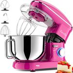 Facelle Kitchen Stand Mixer,660W 6-Speed Tilt-Head mixers kitchen electric stand mixer with 6.5QT Stainless Steel Bowl,Dough Hook,Flat Beater,Whisk,Splash Guard for Baking,Cakes,Cookie(Purple Pink)