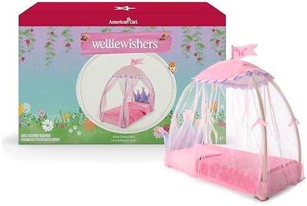 American Girl WellieWishers 14.5-inch Doll Royal Canopy Bed Playset with Mesh Drapes, Flag, and Blanket, For Ages 4+