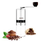 AGARO Elite Manual Coffee Grinder, Ceramic Grinder with Glass jar, 6 Adjustable Settings, Stainless Steel Body, Tooth Handle, No Power, Whole Bean, Drip Coffee, Espresso, Silver
