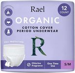 Rael Organic Cotton Cover Overnight Underwear - Panty Style Pad, Unscented, Disposable Period Underwear, Postpartum, Teen, Maximum Coverage (Size S-M, 12 Count)