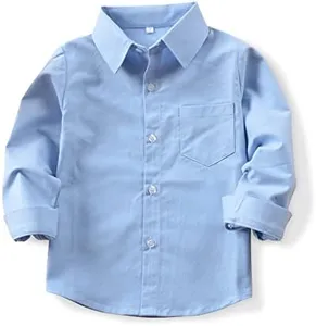 OCHENTA Men's Long Sleeve Button Down Solid Oxford Dress Shirt Blue M
