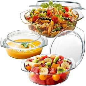 ZYER Round Glass Casserole Dish Set, Glass Casseroles Cookware with Glass Lid, Glass Casserole Dish With Lid(Set of 3-1L+1.4L+1.7L)