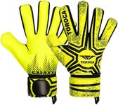 TOROGA Football Goalkeeper Gloves For Boys, Kids Children Youth Soccer Goalie Gloves with 4mm Latex Finger Spine Protection (Yellow Negative Cut, 4 - For 6-9 Years, Ambidextrous)