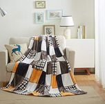 Tache 63x87 Fall Farmhouse Super Soft Fleece Patchwork Throw Blanket, Twin