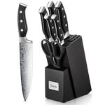 D.Perlla Knife Set, 7 Pieces Kitchen Knife Set with Self Sharpening Wooden Block, German Stainless Steel Knife Block Set with Triple Riveted Ergonomic Handle, Black