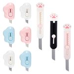 UOIXPUHUO 9Pcs Mini Cute Box Cutter Retractable, Small Cat Paw and Cloud Shaped Box Cutter with Blade Storage and Keychain Hole, Portable Kawaii Box Cutter for School Stationery Office Crafts