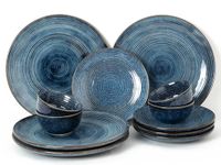 Bodhi House Handcrafted Stoneware Reactive Glaze Ceramic Dinner Set, 12 Pieces Serving for 4, Microwave and Dishwasher Safe, Bone-ash Free, Crockery Set for Dining and Gifting, Reactive Blue